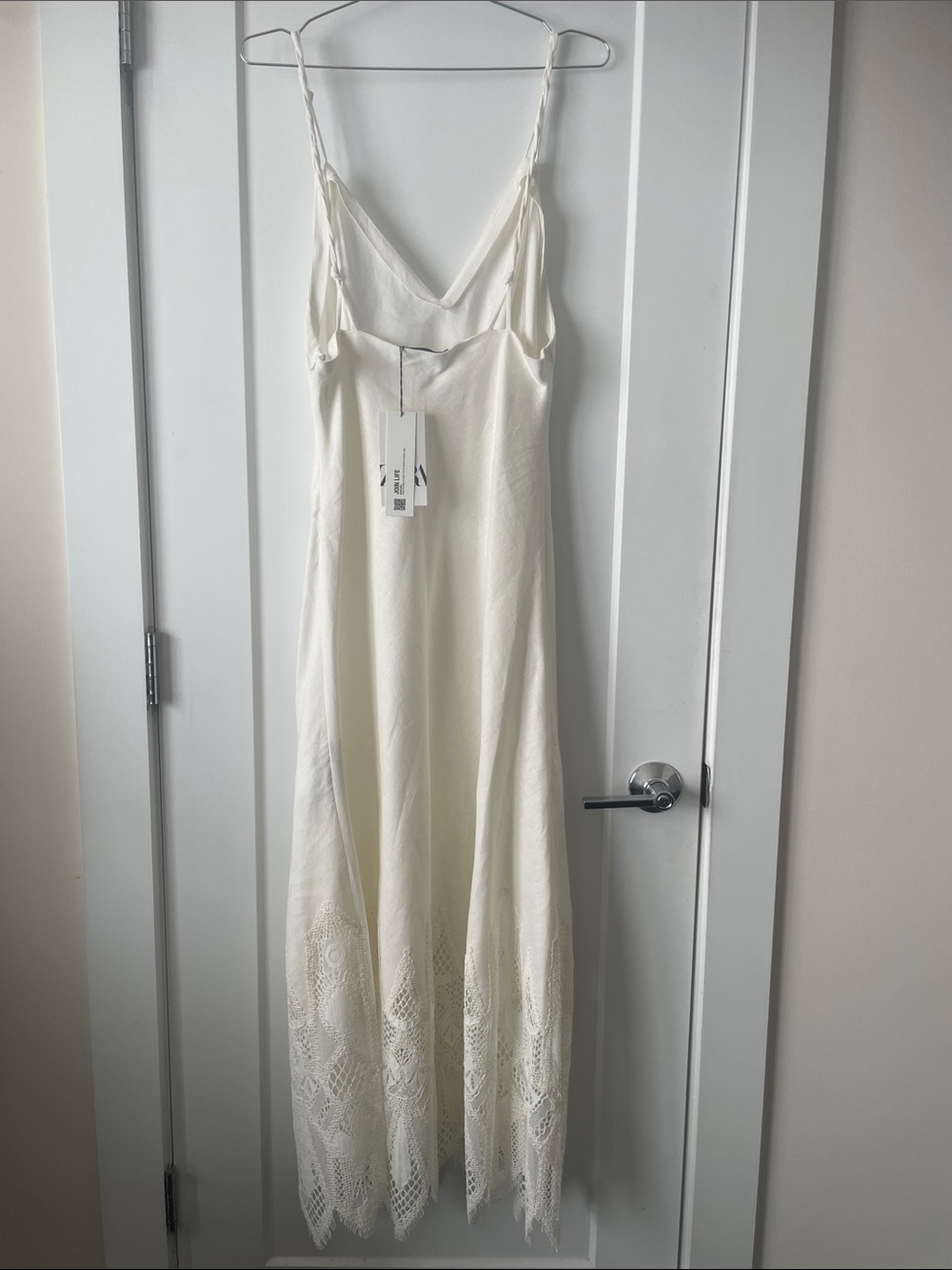 Zara Ivory Maxi Slip Dress with Lace Trim 100% Linen - Picture 3 of 8